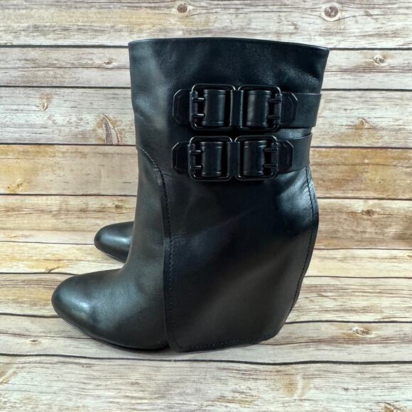 Vera Wang Womens Black Leather Rebel Rahda High Heel Ankle Boots 9M - Picture 3 of 11